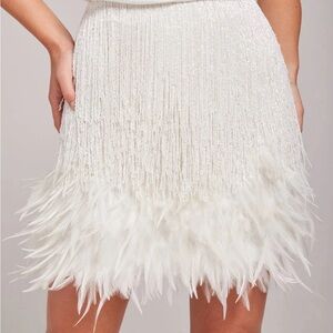 NADINE MERABI White Feathered Mini Skirt